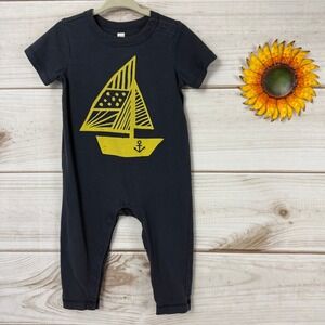 Tea Collection Baby Boys 9-12 Months Navy Sailboat Anchor Romper One Piece